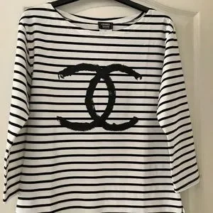 CHANEL | Tops | Chanel Uniform Cc Logo Stripe Top Shiirt L